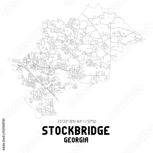 Stockbridge Georgia. US street map with black and white lines.