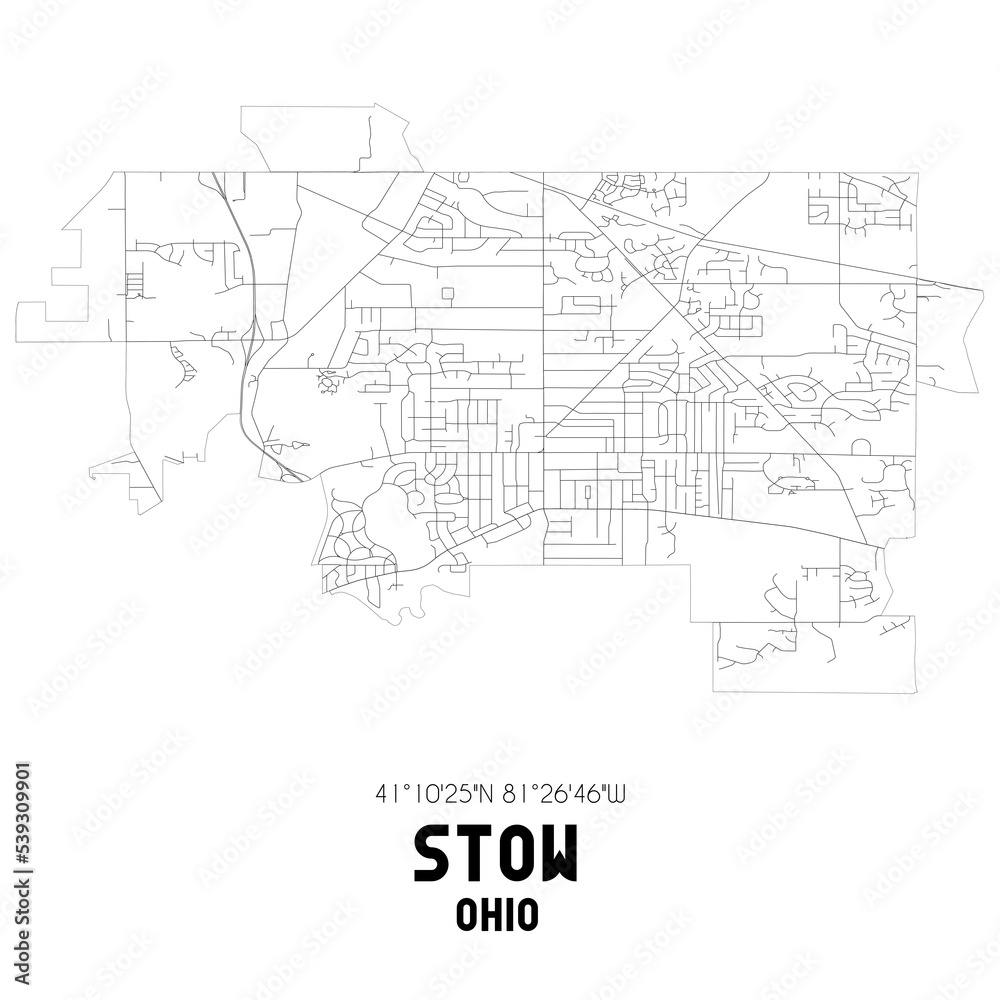 Stow Ohio. US street map with black and white lines. Stock Illustration