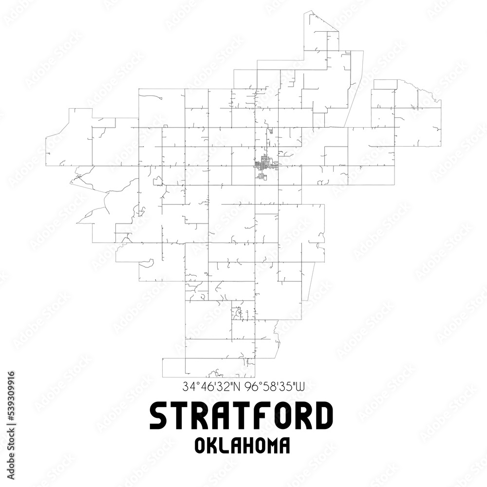 Stratford Oklahoma. US street map with black and white lines. Stratford Oklahoma. US street map with black and white lines.