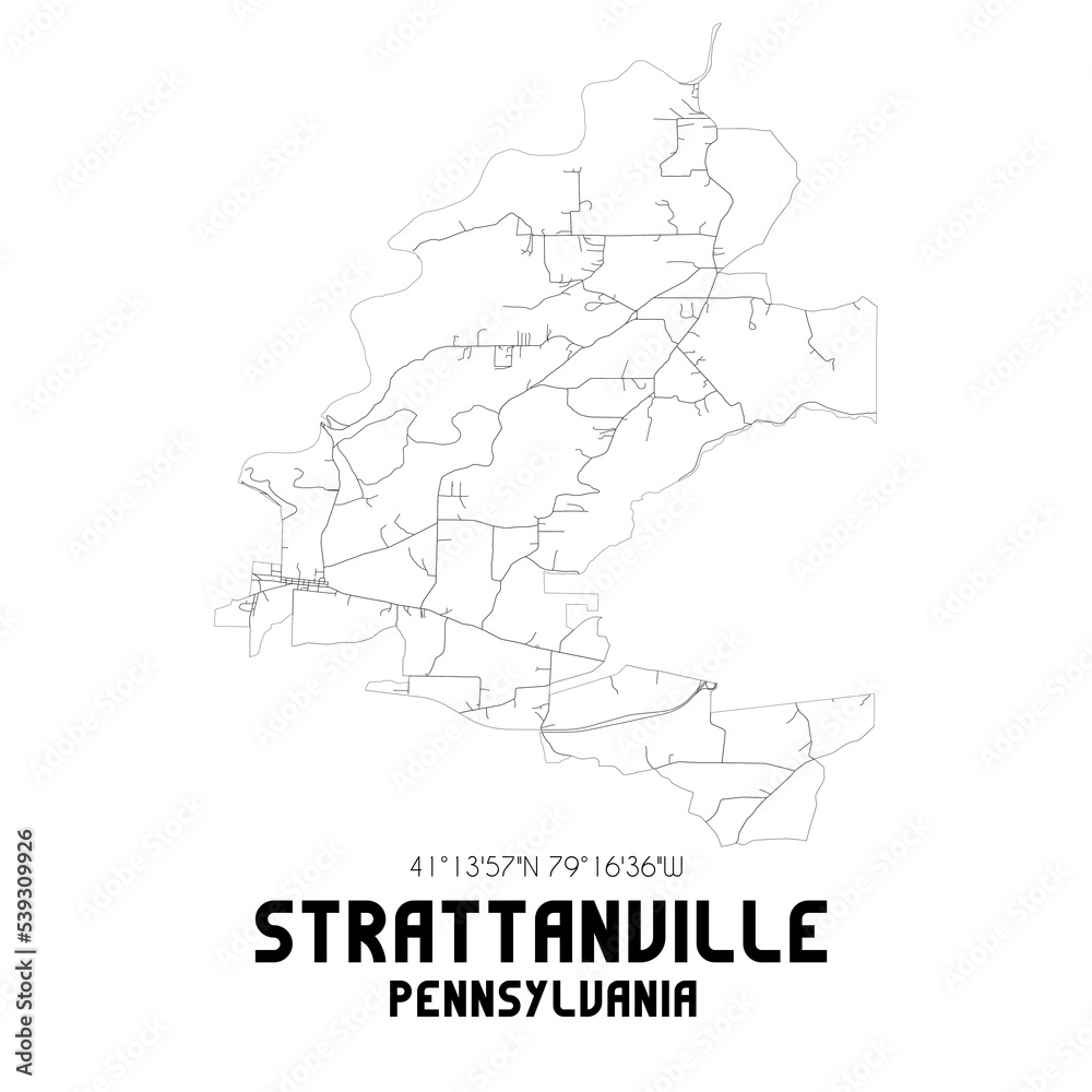Strattanville Pennsylvania. US street map with black and white lines.