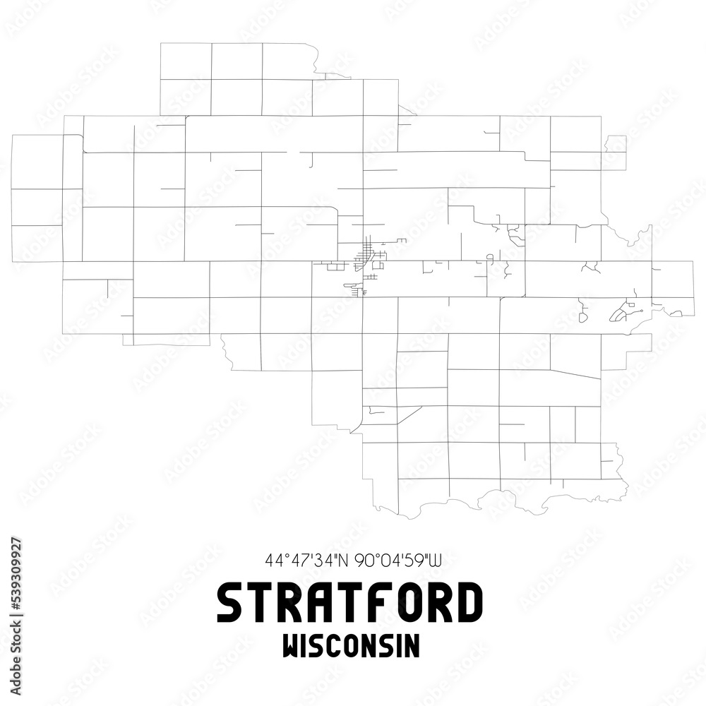 Stratford Wisconsin. US street map with black and white lines.