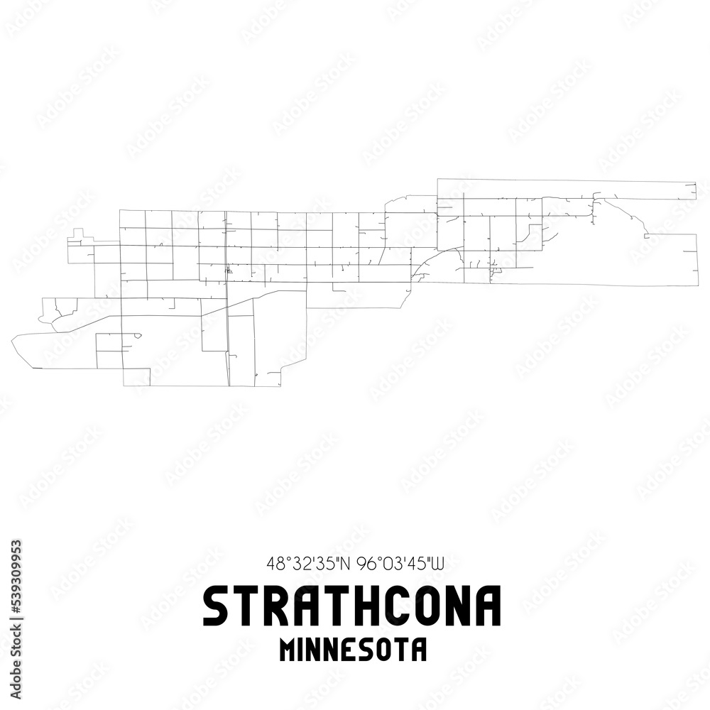 Strathcona Minnesota. US street map with black and white lines.