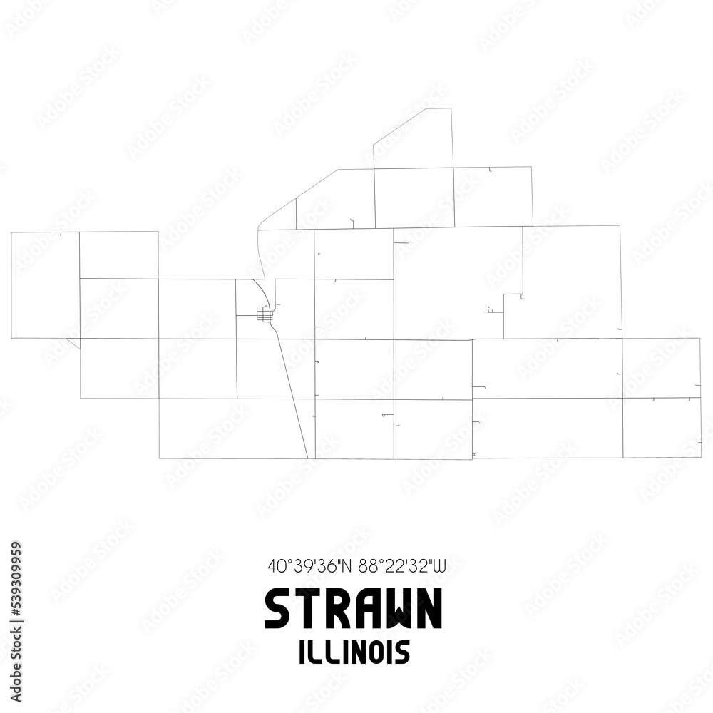Strawn Illinois. US street map with black and white lines. Strawn Illinois. US street map with black and white lines.