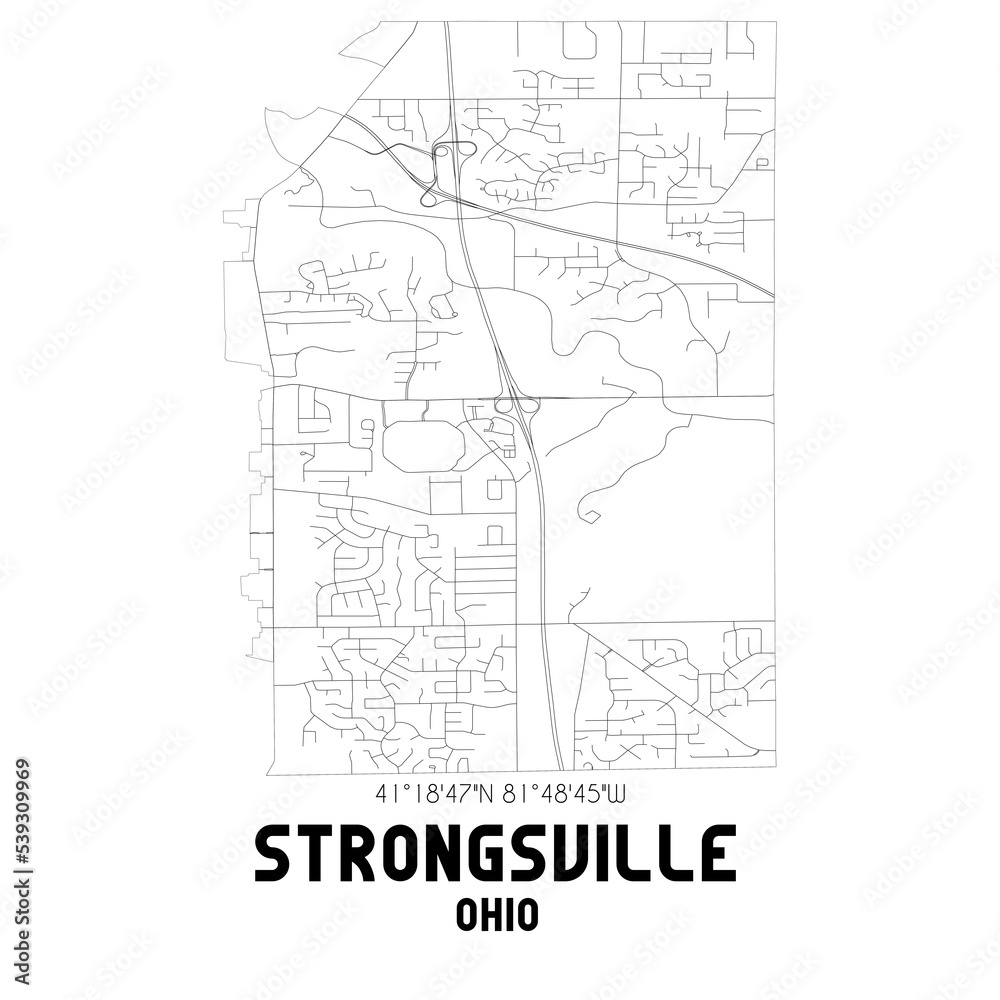Obraz premium Strongsville Ohio. US street map with black and white lines.