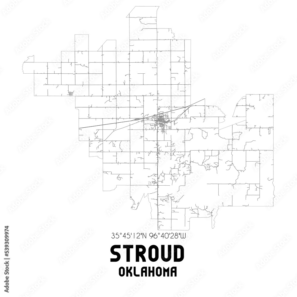 Stroud Oklahoma. US street map with black and white lines.