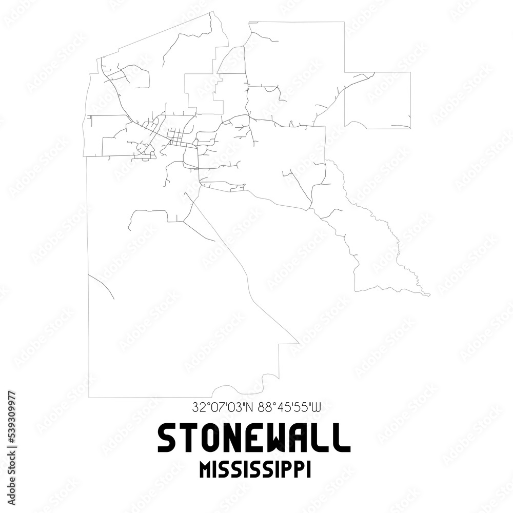 Stonewall Mississippi. US street map with black and white lines.