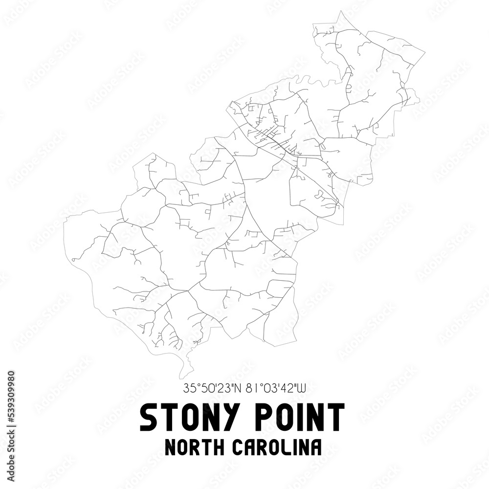 Stony Point North Carolina. US street map with black and white lines.
