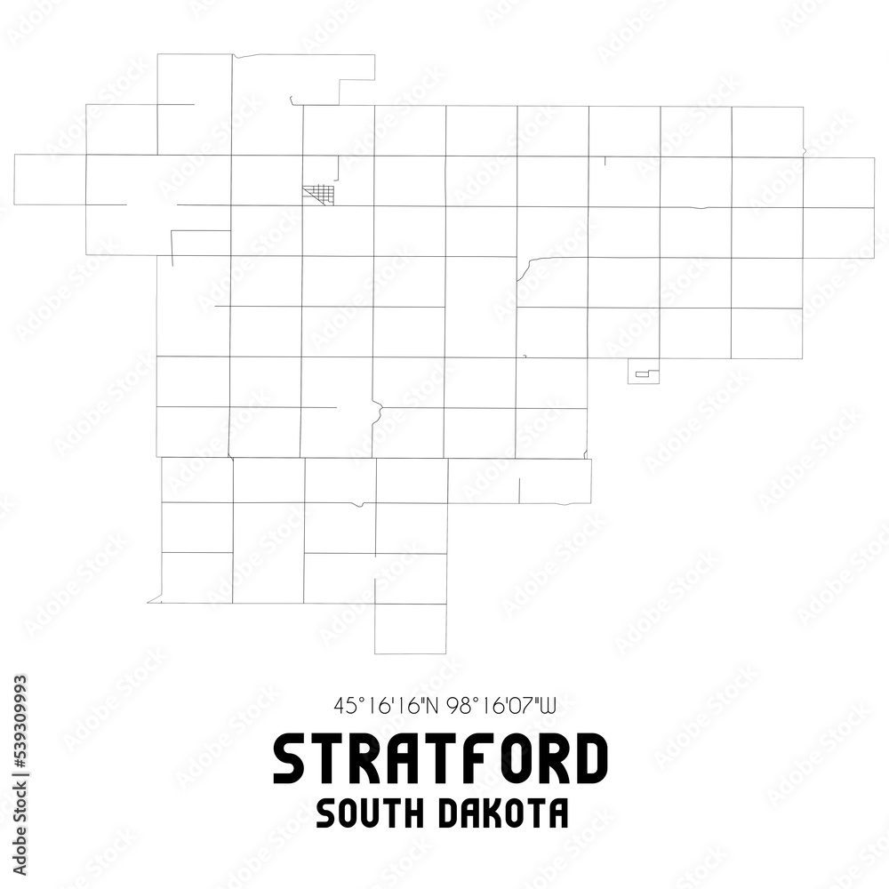 Stratford South Dakota. US street map with black and white lines.