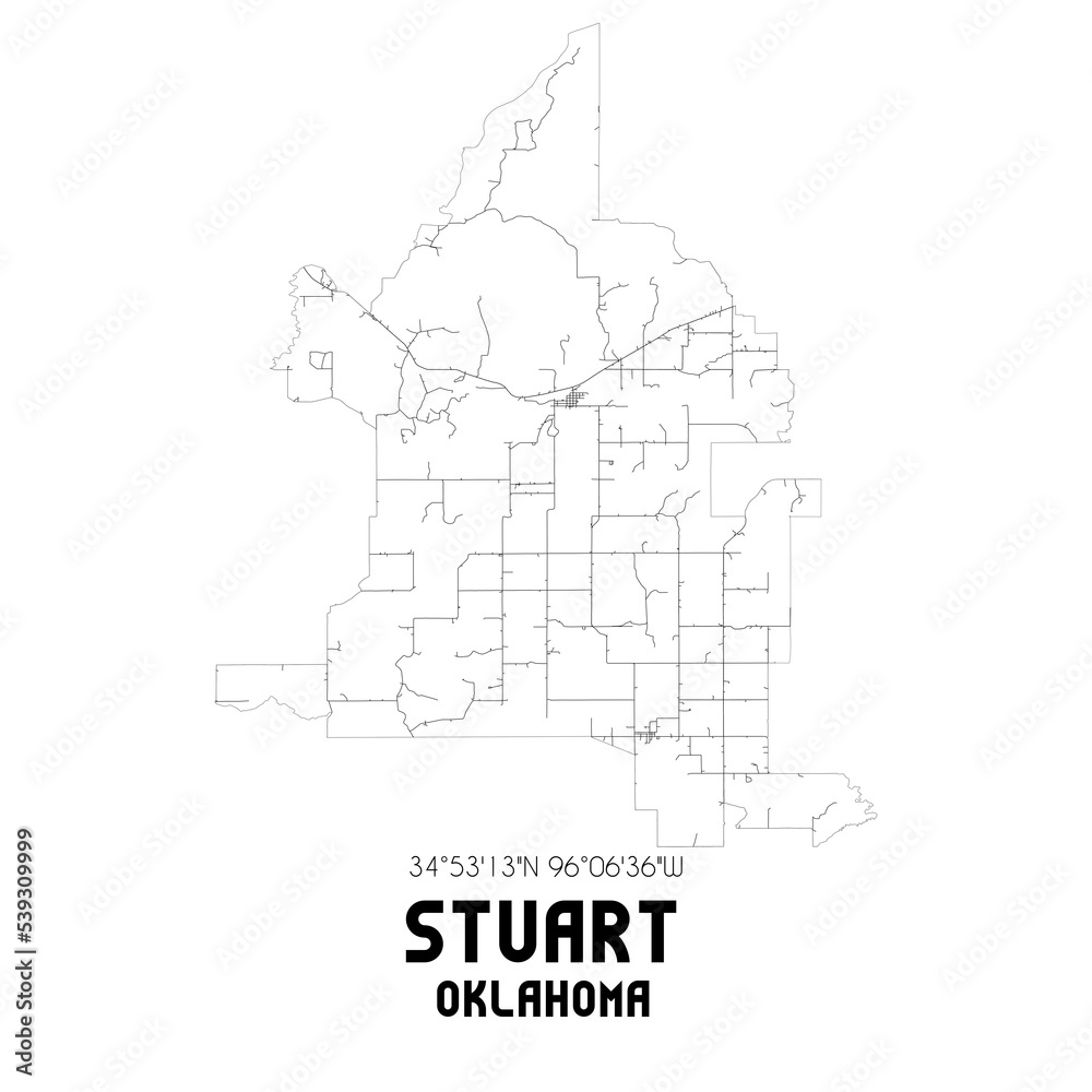 Stuart Oklahoma. US street map with black and white lines.