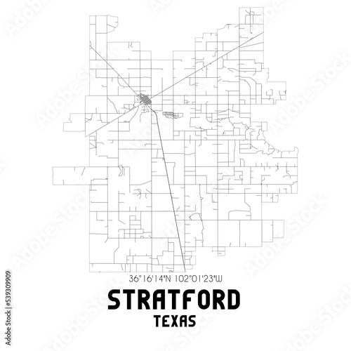 Stratford Texas. US street map with black and white lines.