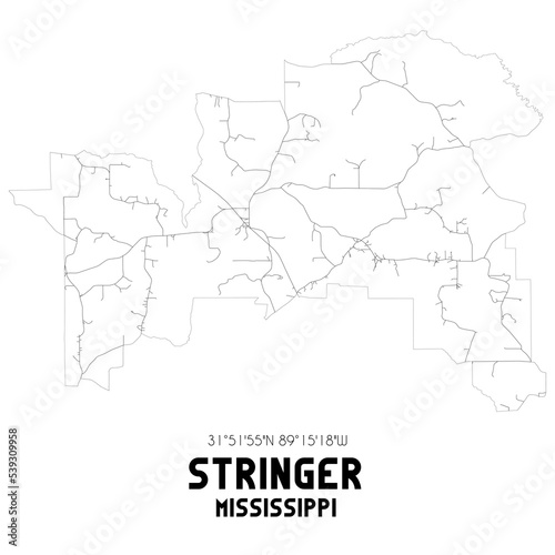 Stringer Mississippi. US street map with black and white lines.