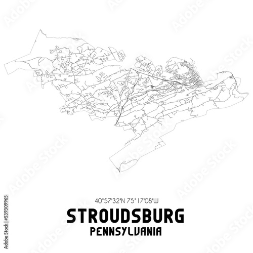 Stroudsburg Pennsylvania. US street map with black and white lines.