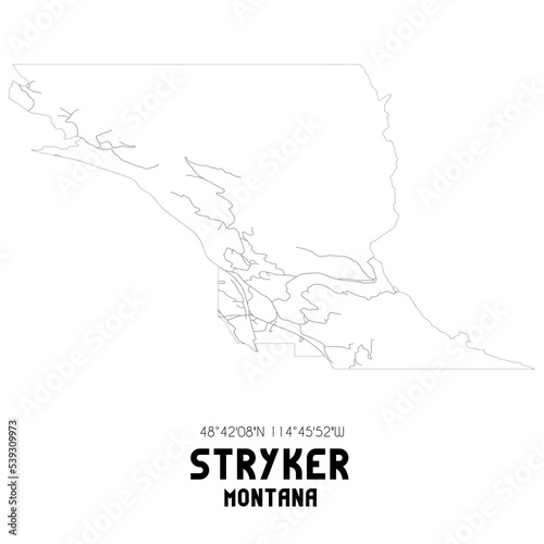 Stryker Montana. US street map with black and white lines.