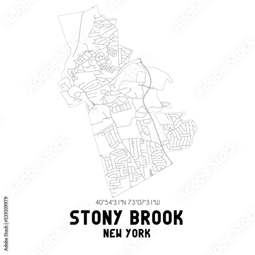 Stony Brook New York. US street map with black and white lines.