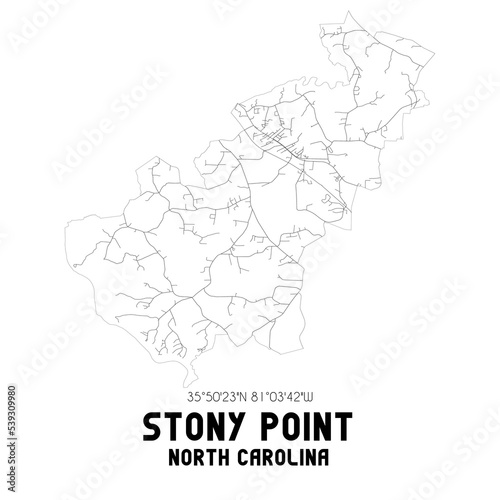 Stony Point North Carolina. US street map with black and white lines.