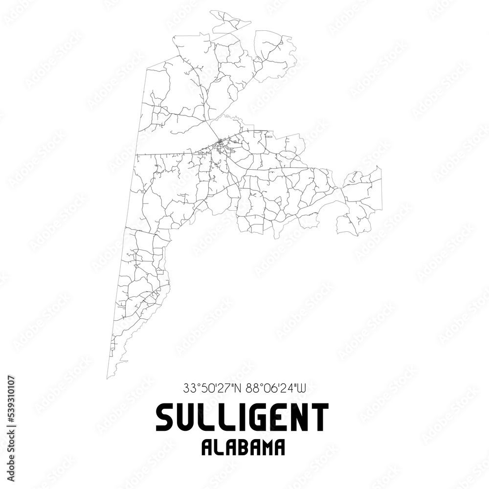 Sulligent Alabama. US street map with black and white lines. Sulligent Alabama. US street map with black and white lines.