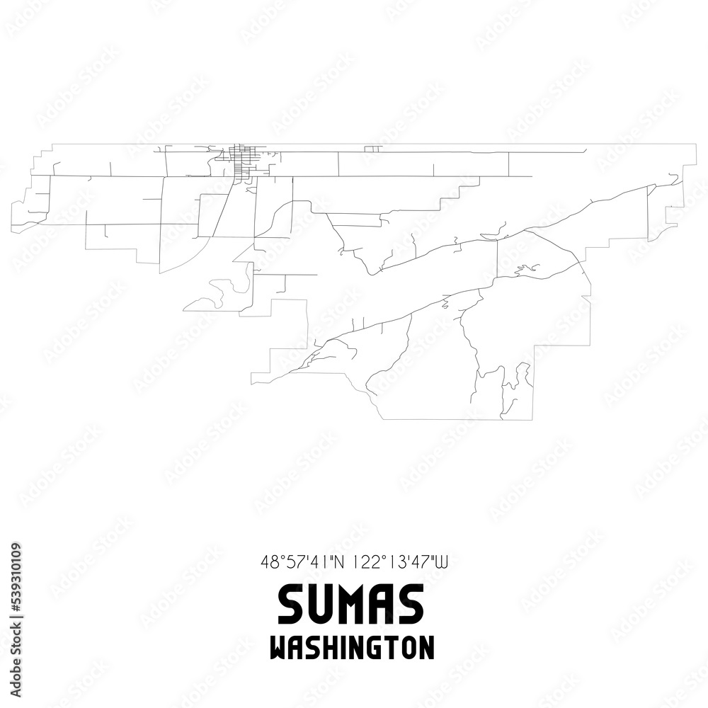 Sumas Washington. US street map with black and white lines.