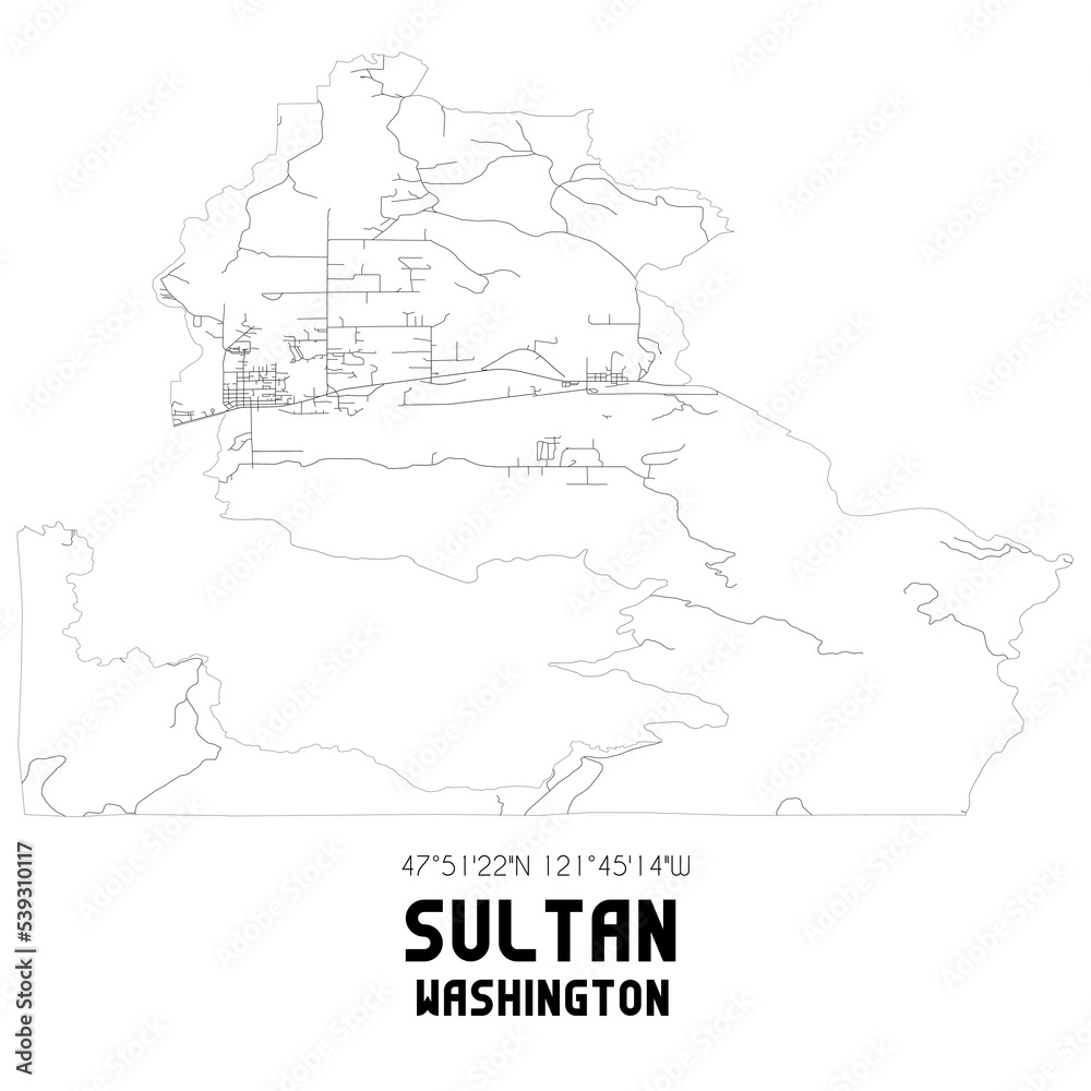 Sultan Washington. US street map with black and white lines.