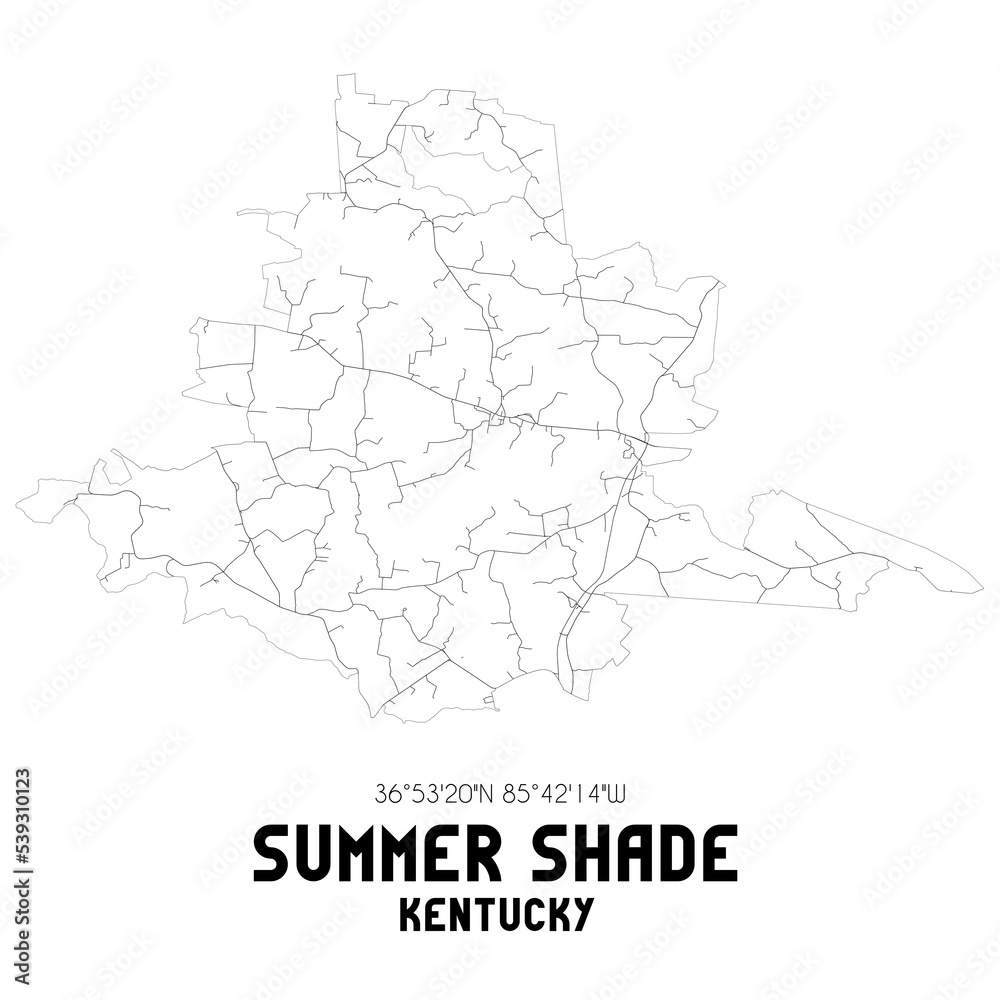 Summer Shade Kentucky. US street map with black and white lines.