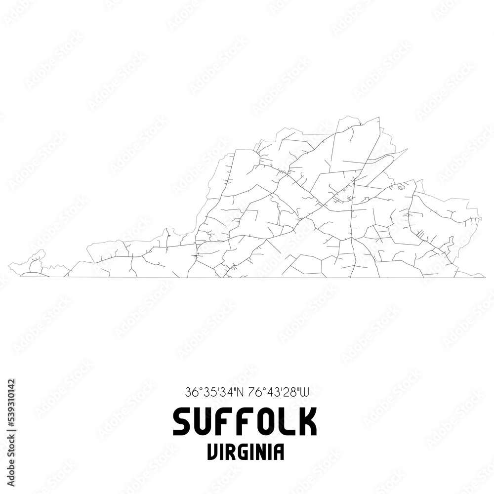 Suffolk Virginia. US street map with black and white lines. Suffolk Virginia. US street map with black and white lines.