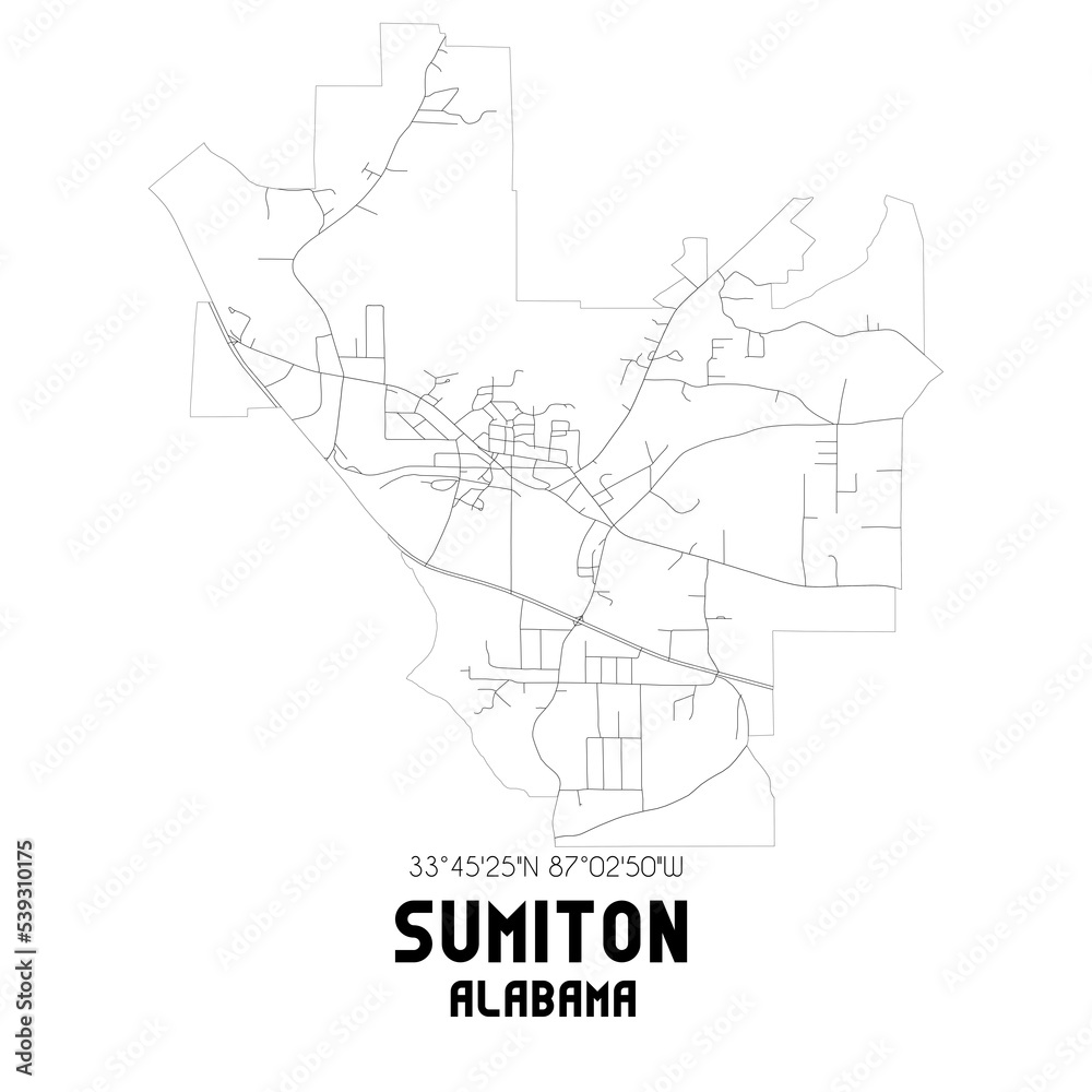 Sumiton Alabama. US street map with black and white lines.