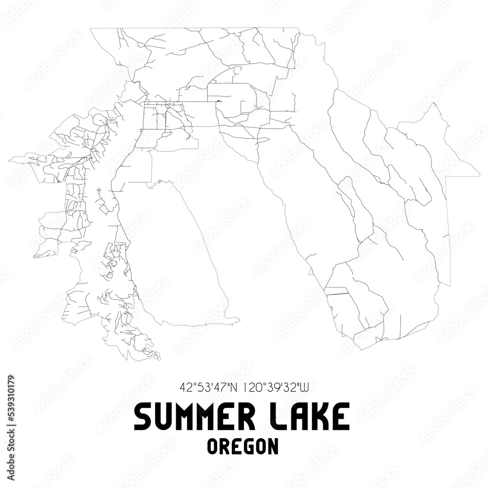 Summer Lake Oregon. US street map with black and white lines.