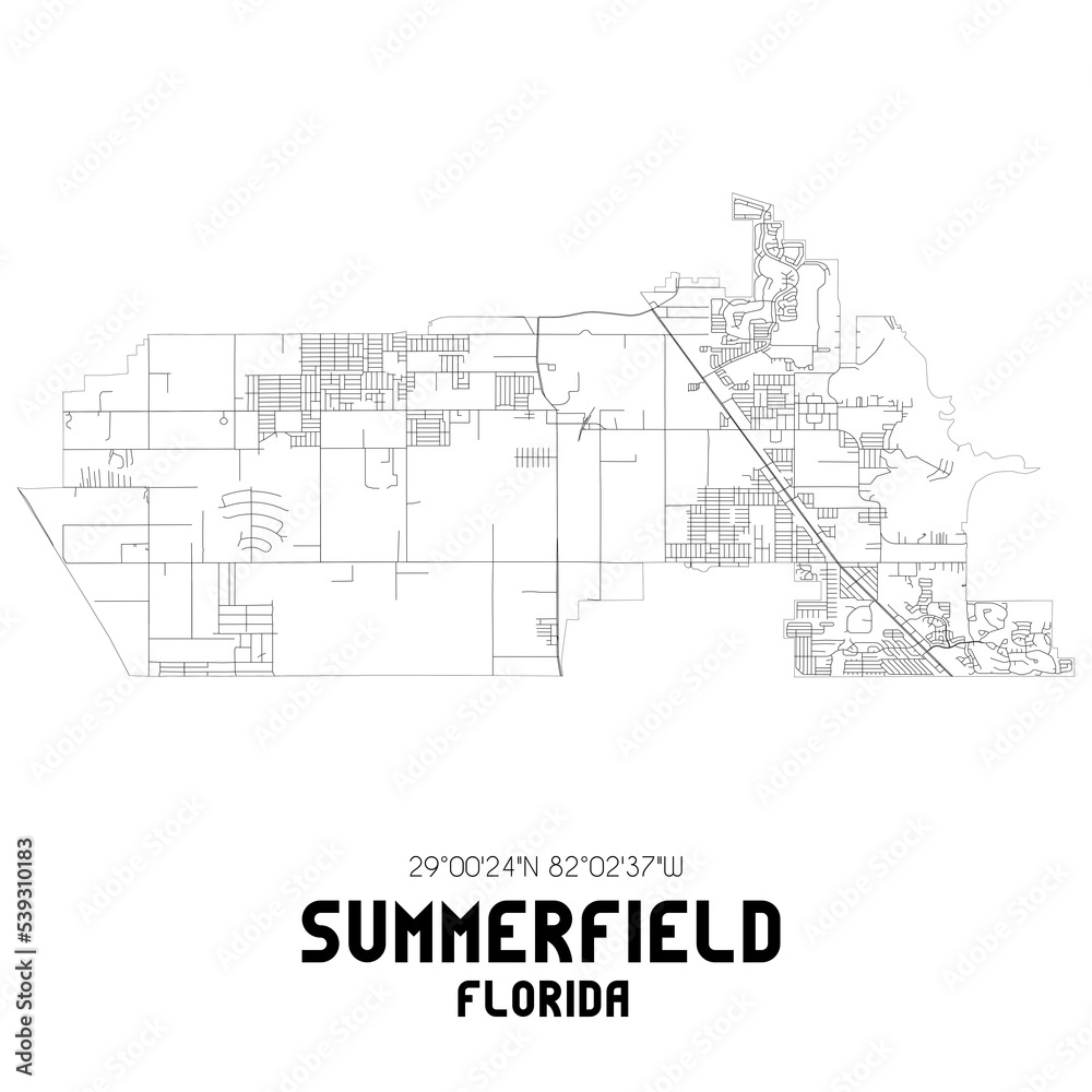 Summerfield Florida. US street map with black and white lines.