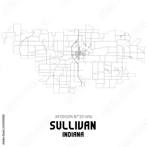 Sullivan Indiana. US street map with black and white lines. photo