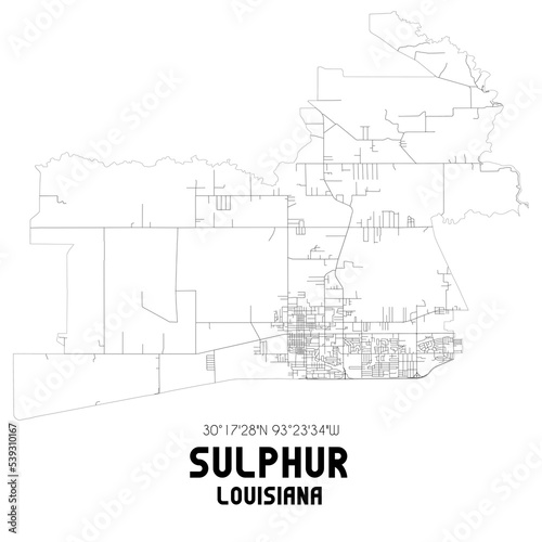 Sulphur Louisiana. US street map with black and white lines. photo