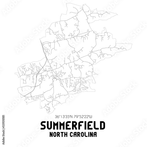Summerfield North Carolina. US street map with black and white lines.