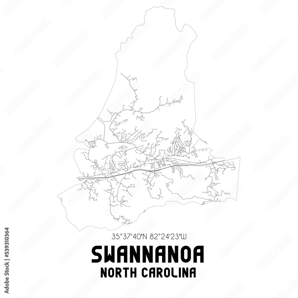 Swannanoa North Carolina. US street map with black and white lines.