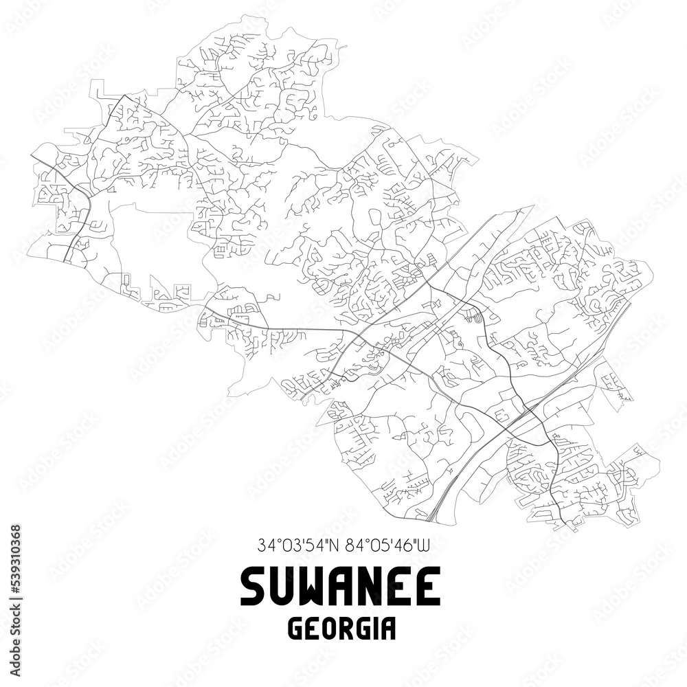 Suwanee Georgia. US street map with black and white lines.