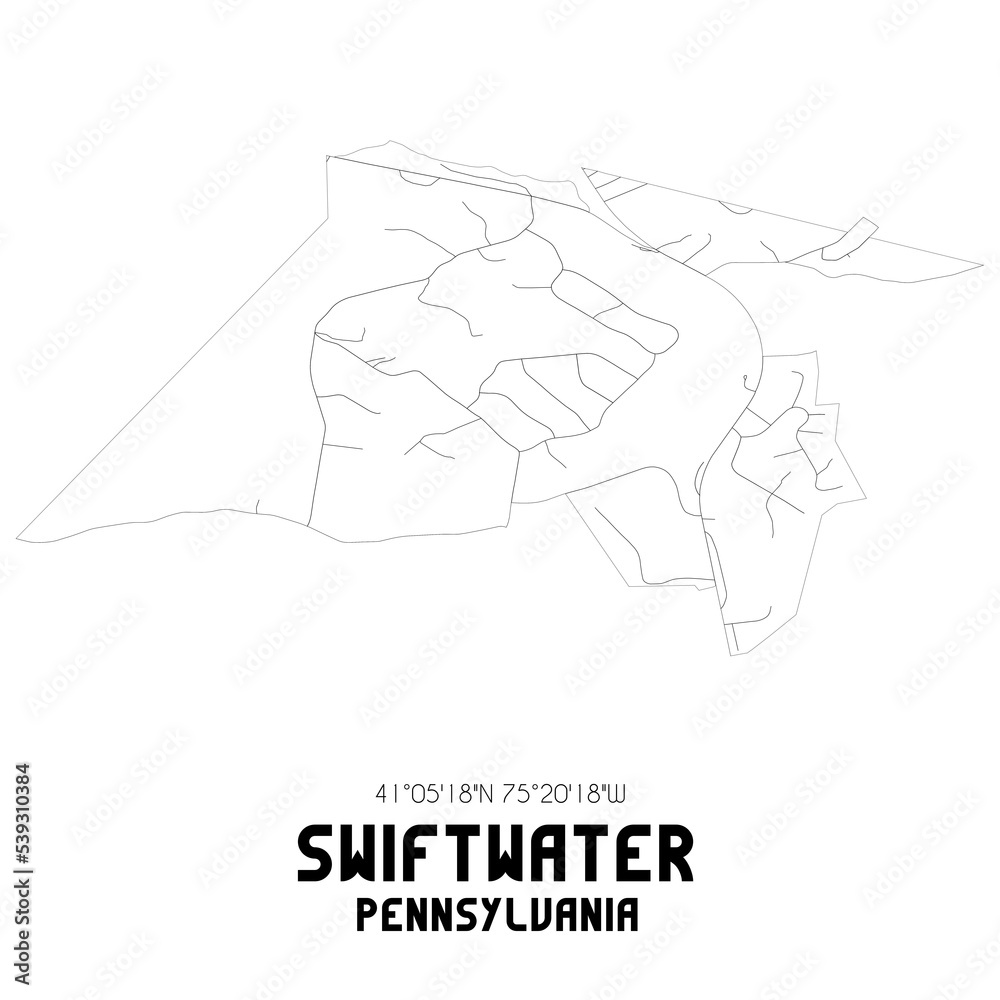 Fototapeta Swiftwater Pennsylvania. US street map with black and white lines.