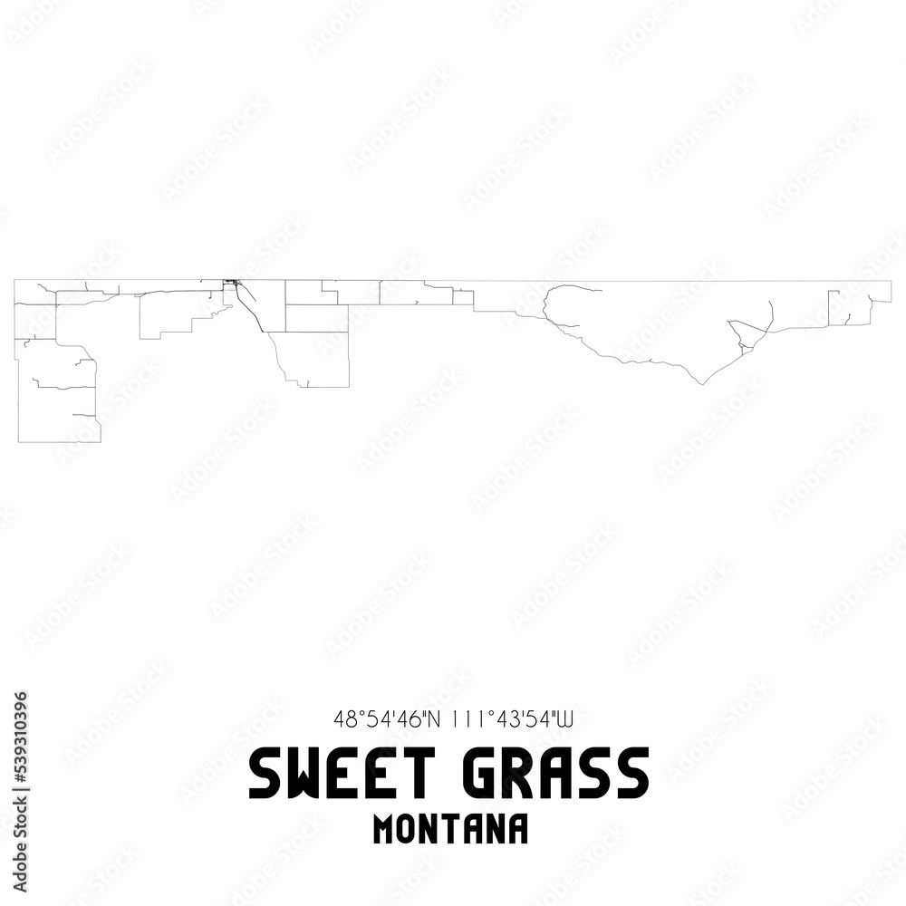 Sweet Grass Montana. US street map with black and white lines.