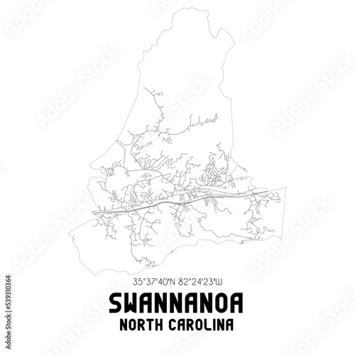 Swannanoa North Carolina. US street map with black and white lines.