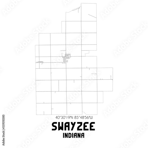 Swayzee Indiana. US street map with black and white lines.