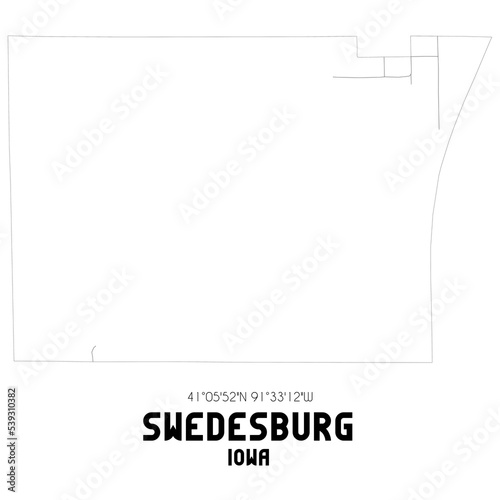 Swedesburg Iowa. US street map with black and white lines.