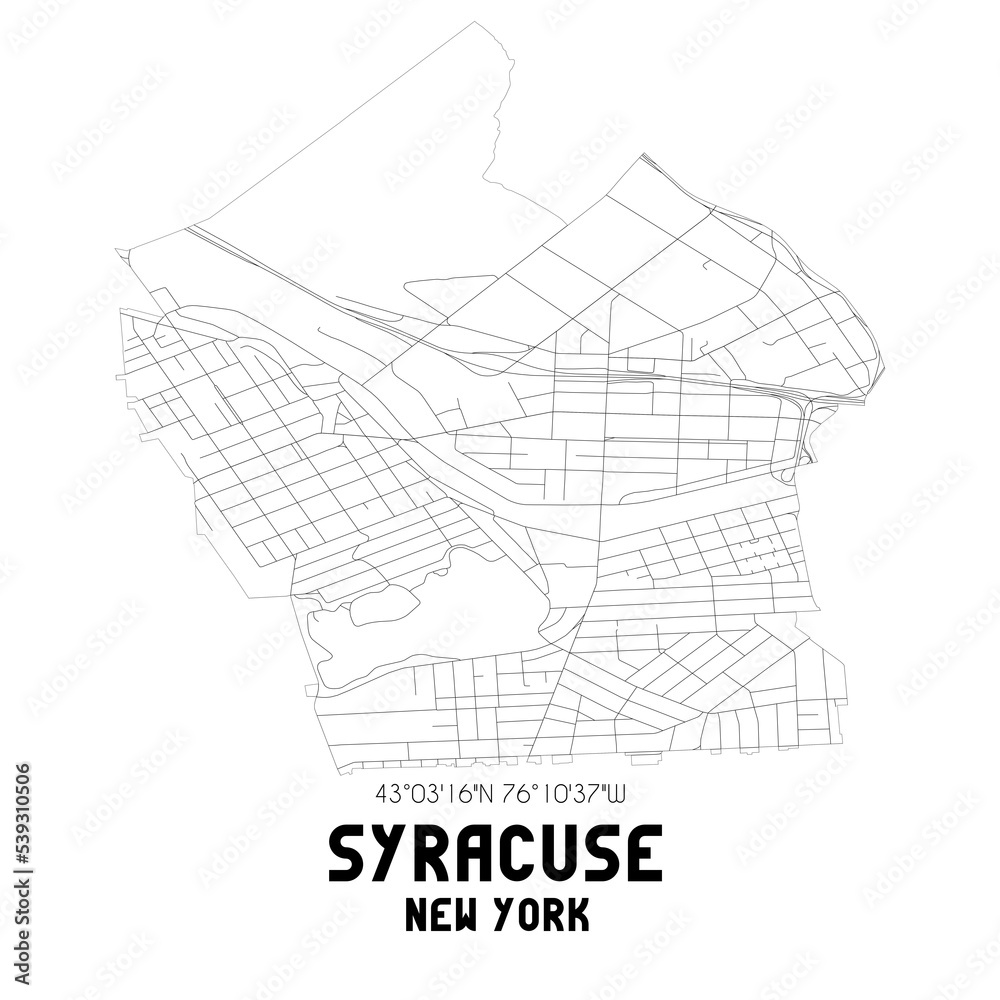 Syracuse New York. US street map with black and white lines.