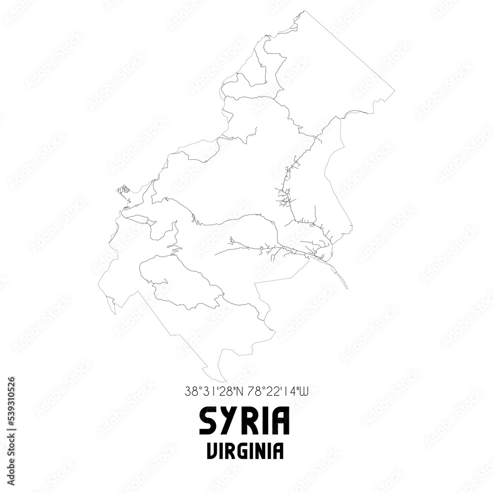 Syria Virginia. US street map with black and white lines.