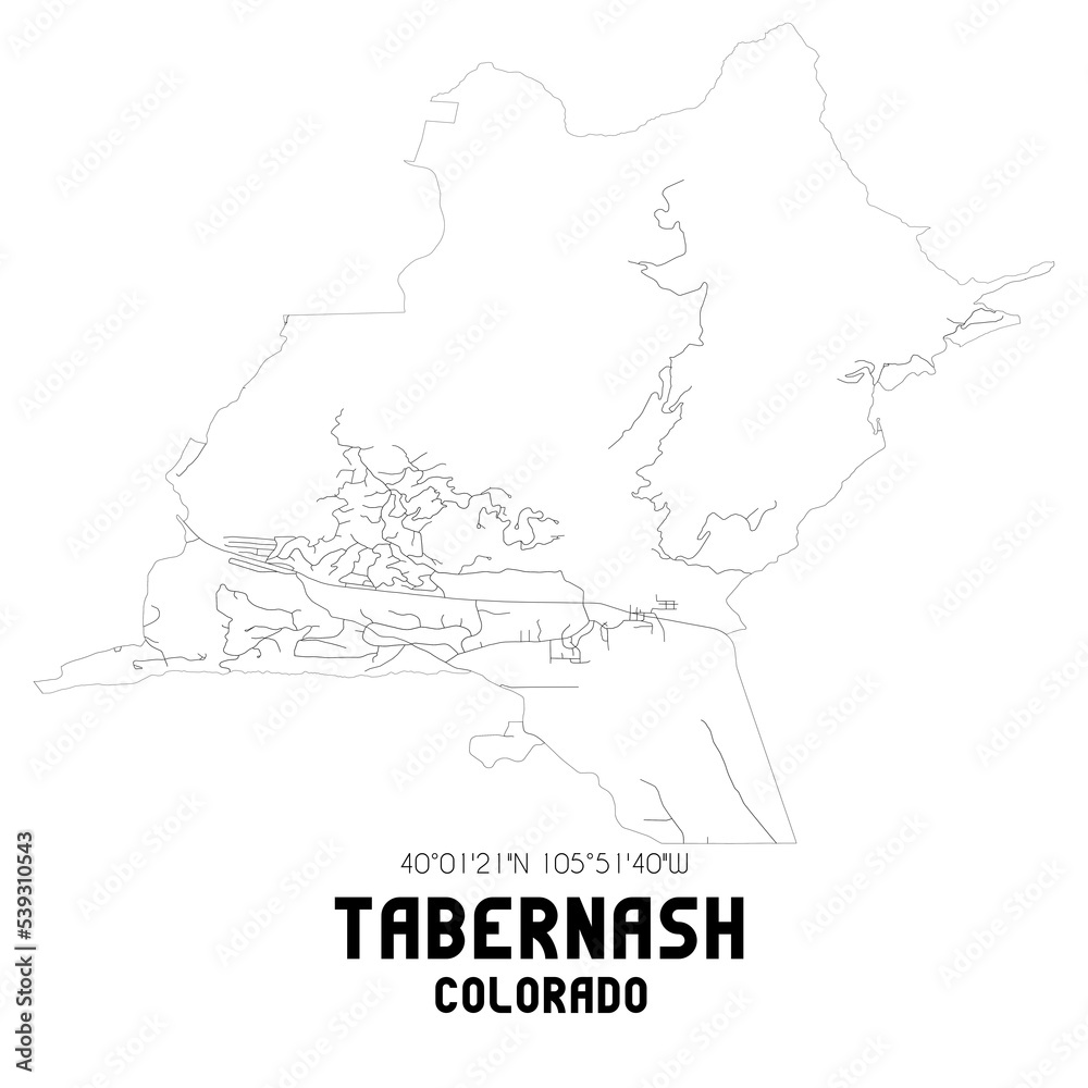 Tabernash Colorado. US street map with black and white lines.