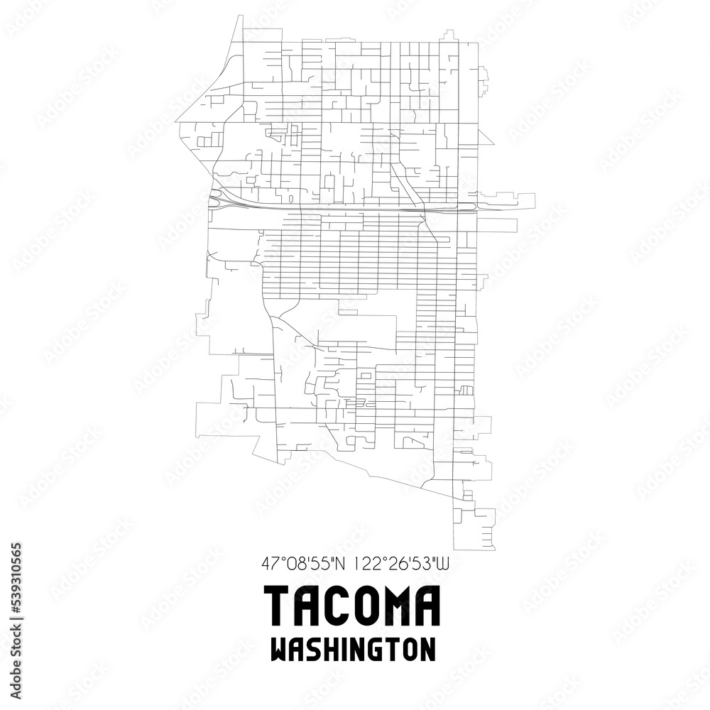 Tacoma Washington. US street map with black and white lines. Tacoma Washington. US street map with black and white lines.