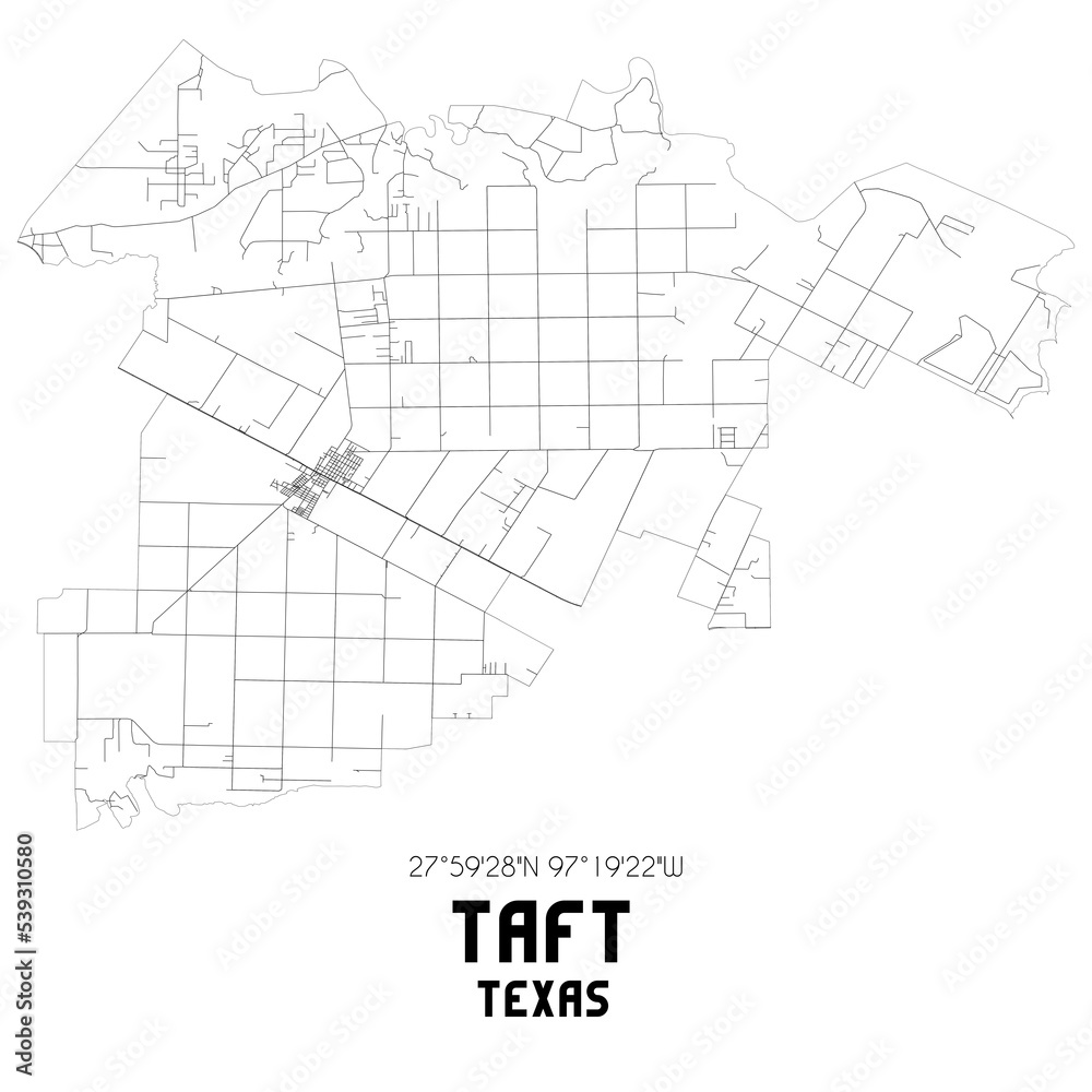 Taft Texas. US street map with black and white lines. Stock