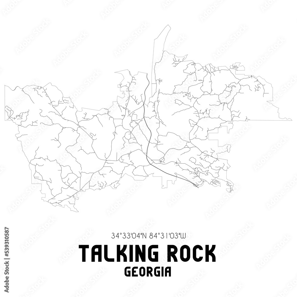 Talking Rock Georgia. US street map with black and white lines.