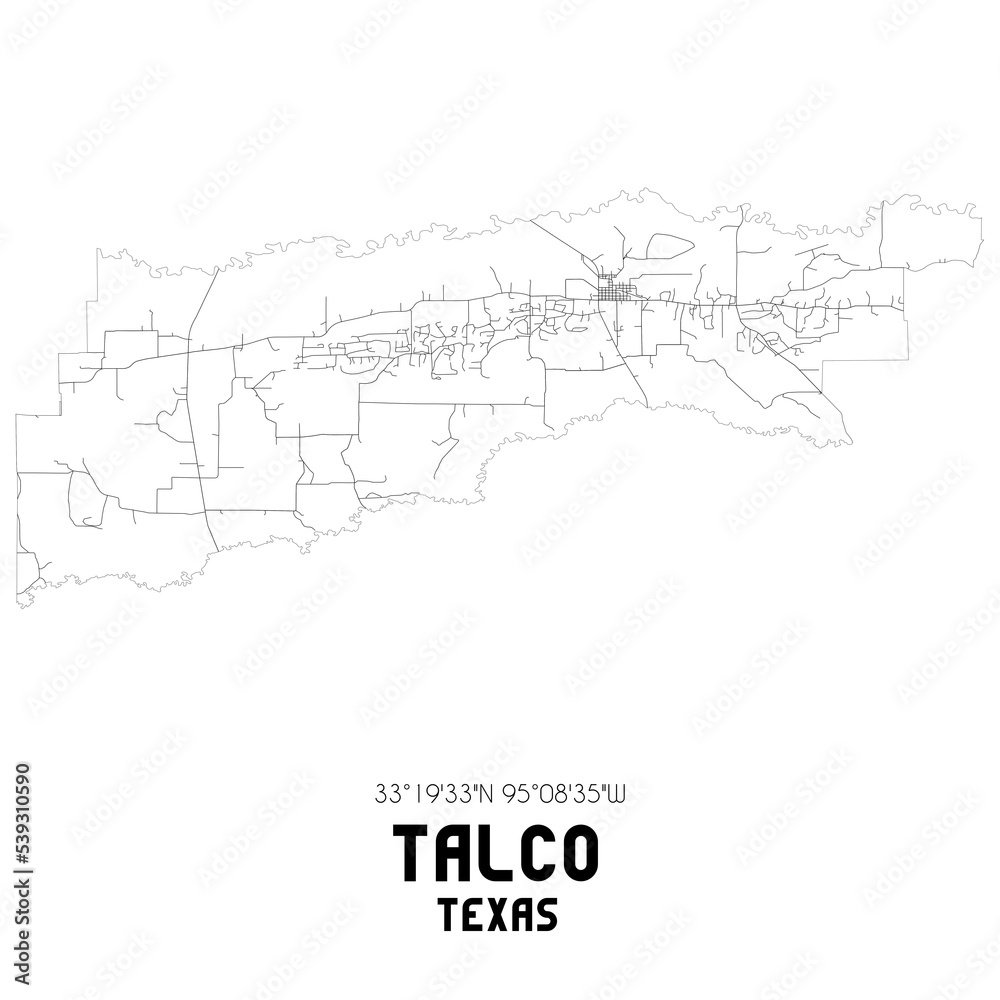 Talco Texas. US street map with black and white lines.