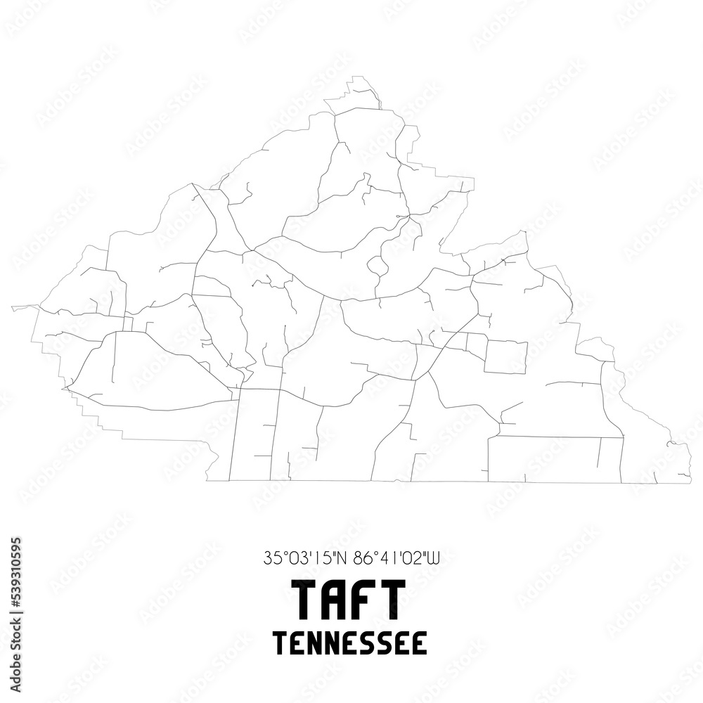 Taft Tennessee. US street map with black and white lines.
