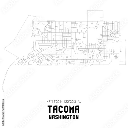 Tacoma Washington. US street map with black and white lines. photo