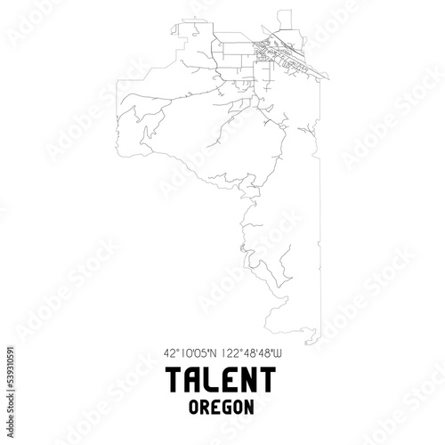 Talent Oregon. US street map with black and white lines.
