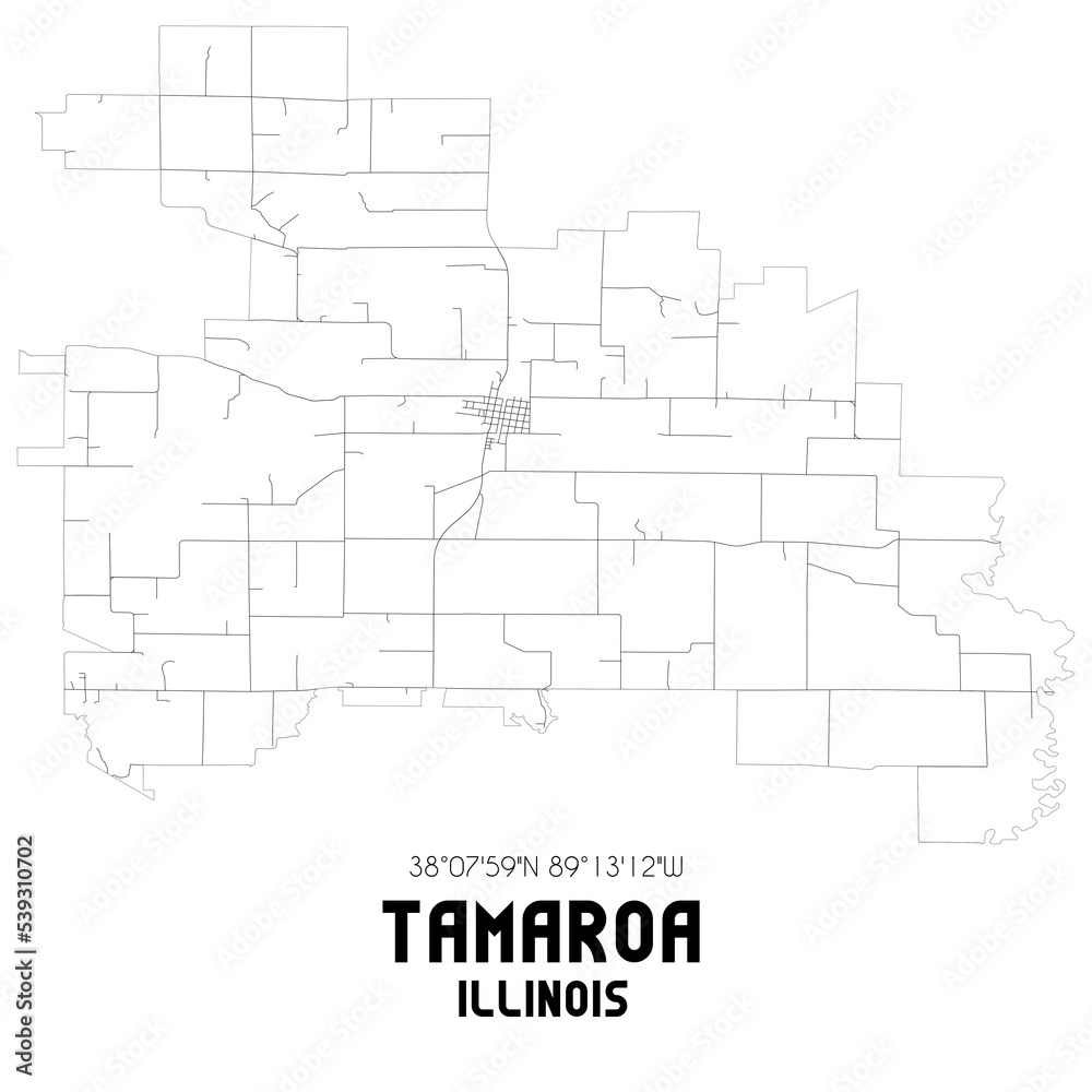 Tamaroa Illinois. US street map with black and white lines.
