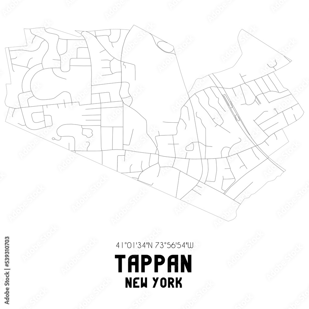Tappan New York. US street map with black and white lines.