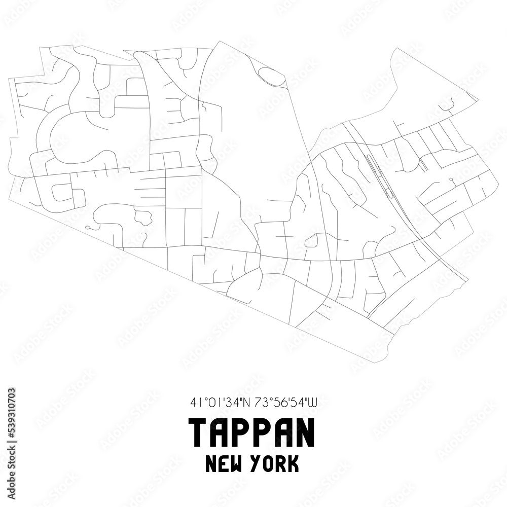 Tappan New York. US street map with black and white lines. Stock